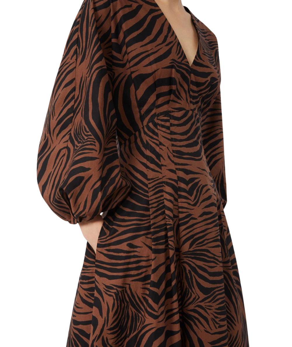 Max Mara Studio Abito Lungo in Cotone con Scollo a V Astice Marrone Nero