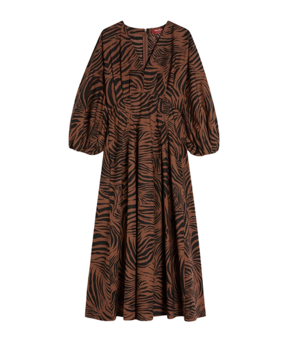 Max Mara Studio Abito Lungo in Cotone con Scollo a V Astice Marrone Nero
