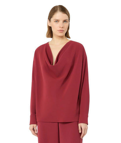 Max Mara Studio Blusa con Scollo Drappeggiato OTTIMO Rosso Rubino