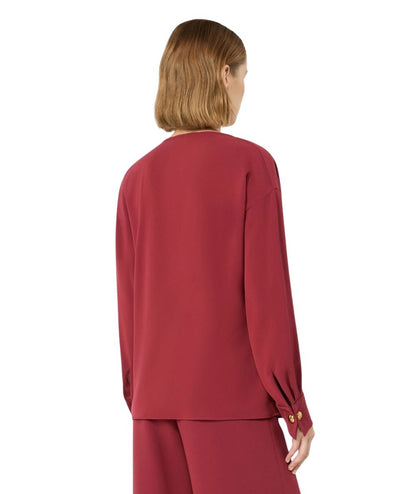 Max Mara Studio Blusa con Scollo Drappeggiato OTTIMO Rosso Rubino