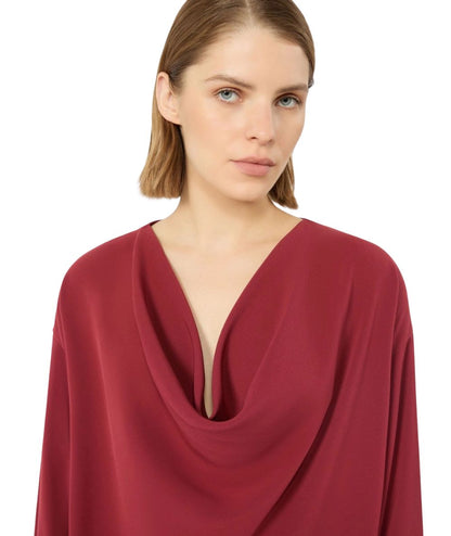 Max Mara Studio Blusa con Scollo Drappeggiato OTTIMO Rosso Rubino