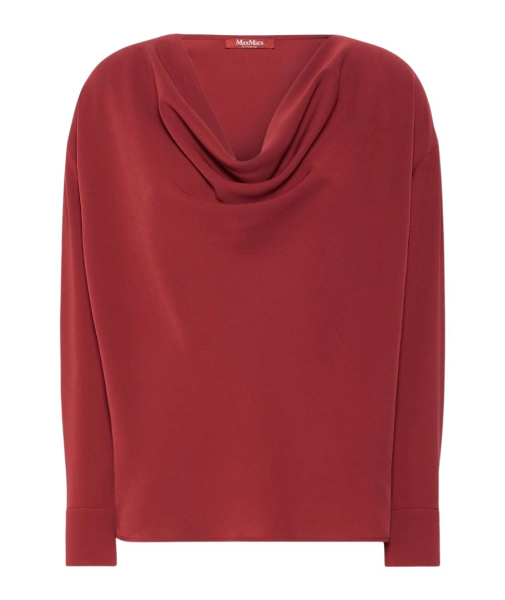 Max Mara Studio Blusa con Scollo Drappeggiato OTTIMO Rosso Rubino 