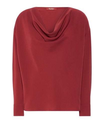 Max Mara Studio Blusa con Scollo Drappeggiato OTTIMO Rosso Rubino 