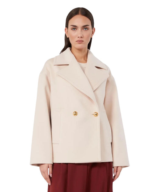 Max Mara Studio Caban Doppiopetto in Lana SNOB Beige Champagne