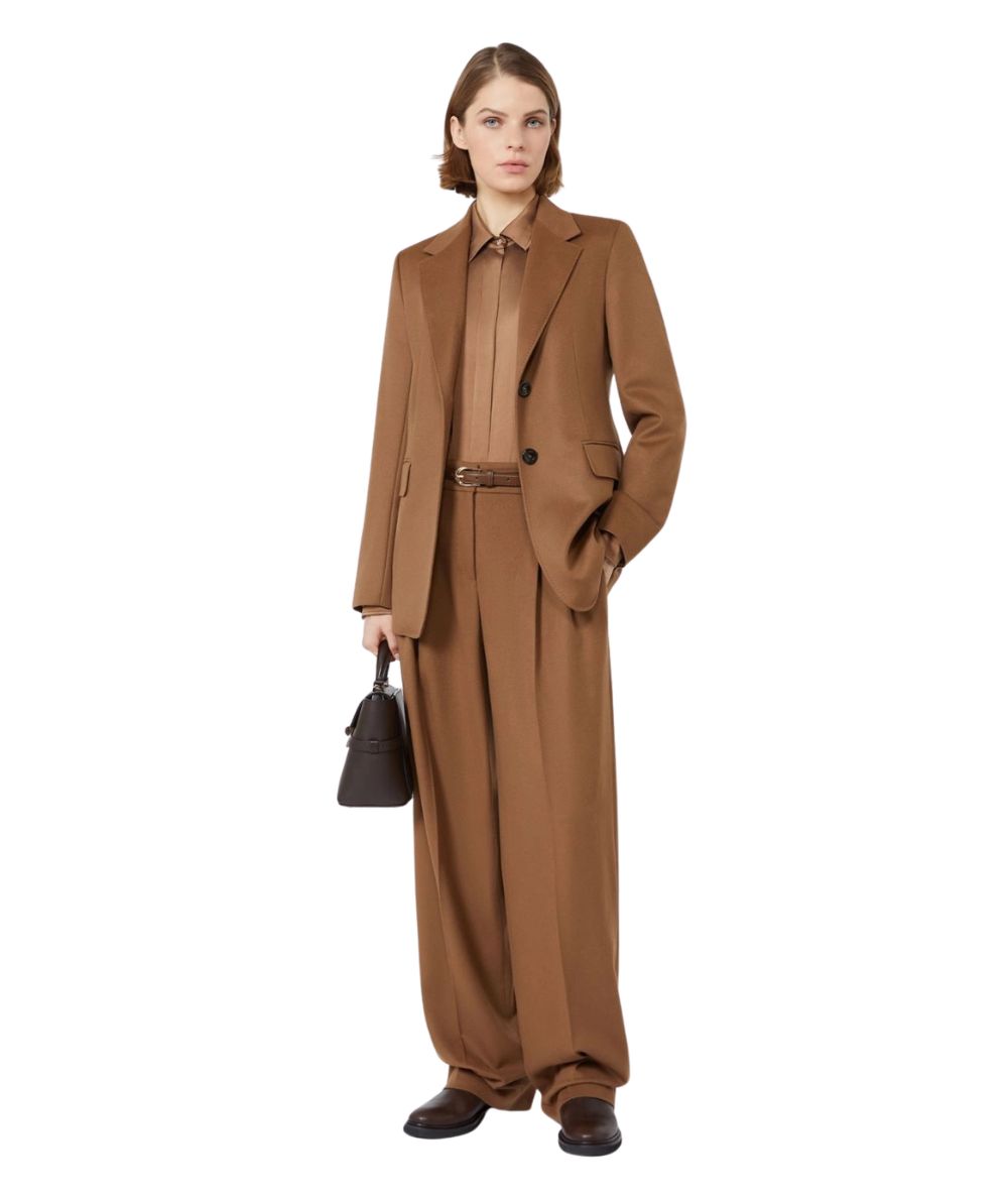 Max Mara Studio Camicia in Raso di Seta XERO Marrone Nocciola