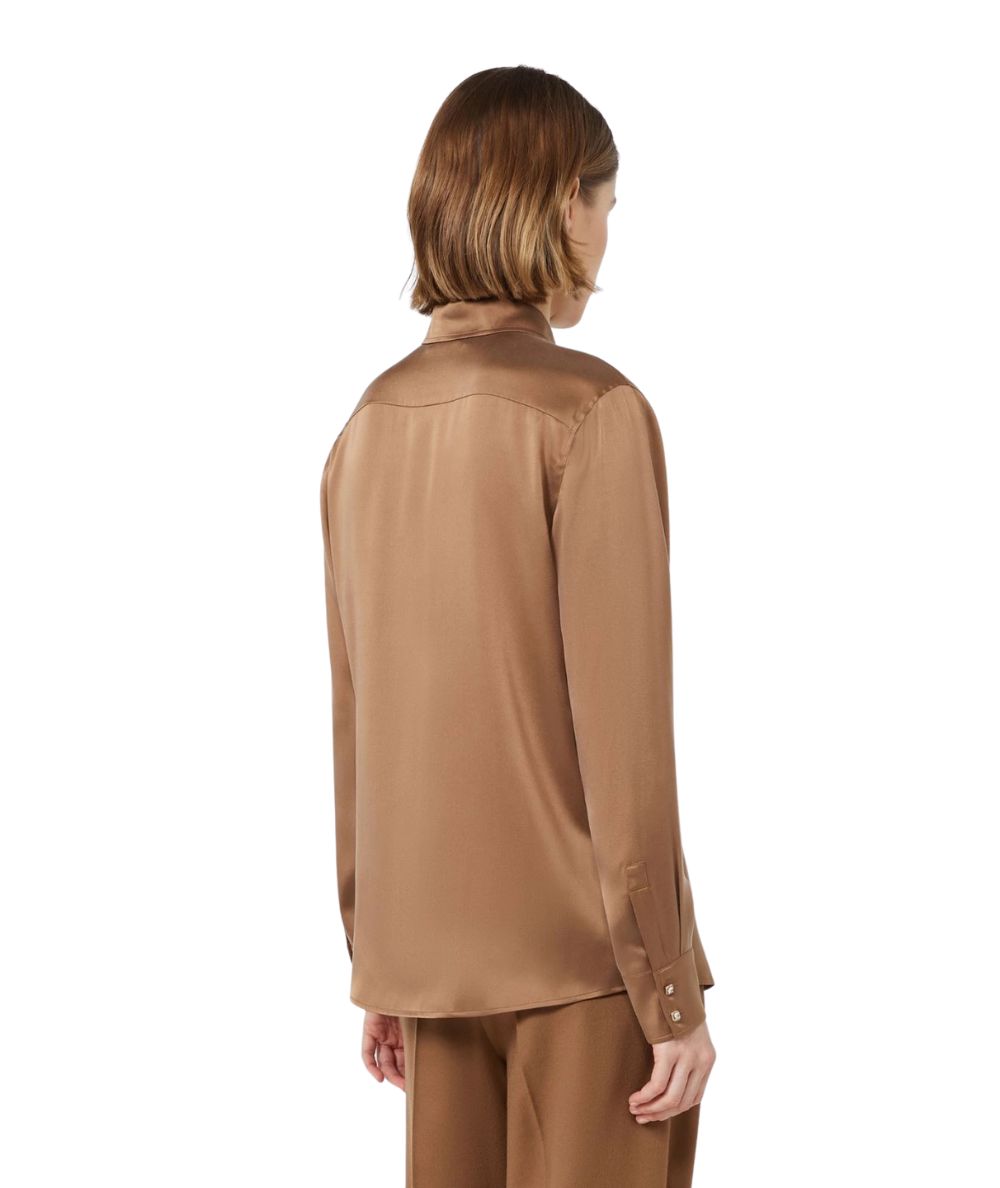 Max Mara Studio Camicia in Raso di Seta XERO Marrone Nocciola