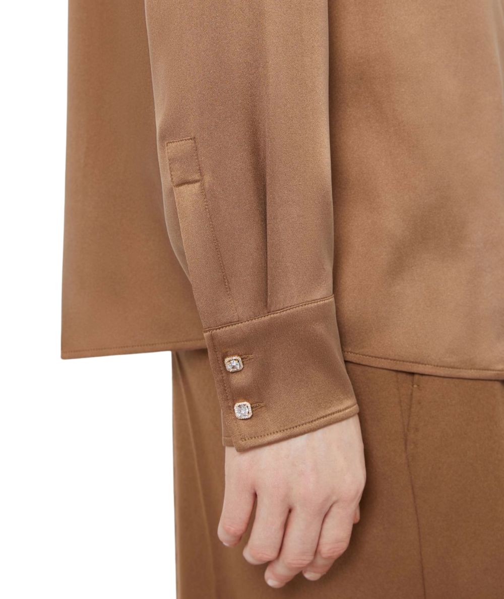 Max Mara Studio Camicia in Raso di Seta XERO Marrone Nocciola