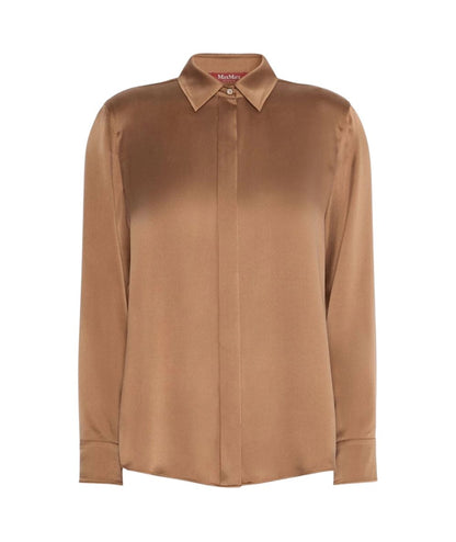 Max Mara Studio Camicia in Raso di Seta XERO Marrone Nocciola