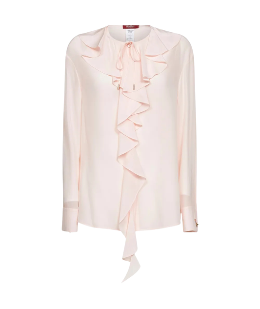 Max Mara Studio Camicia in Seta con Volant sul Davanti Epica Rosa