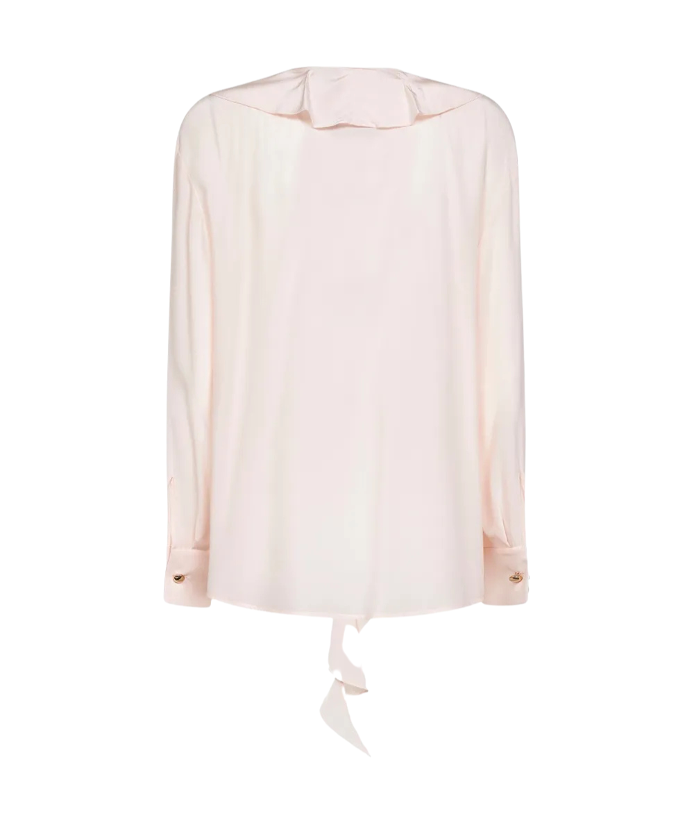 Max Mara Studio Camicia in Seta con Volant sul Davanti Epica Rosa