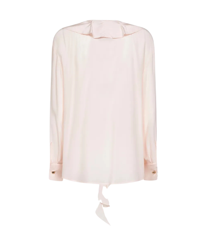 Max Mara Studio Camicia in Seta con Volant sul Davanti Epica Rosa