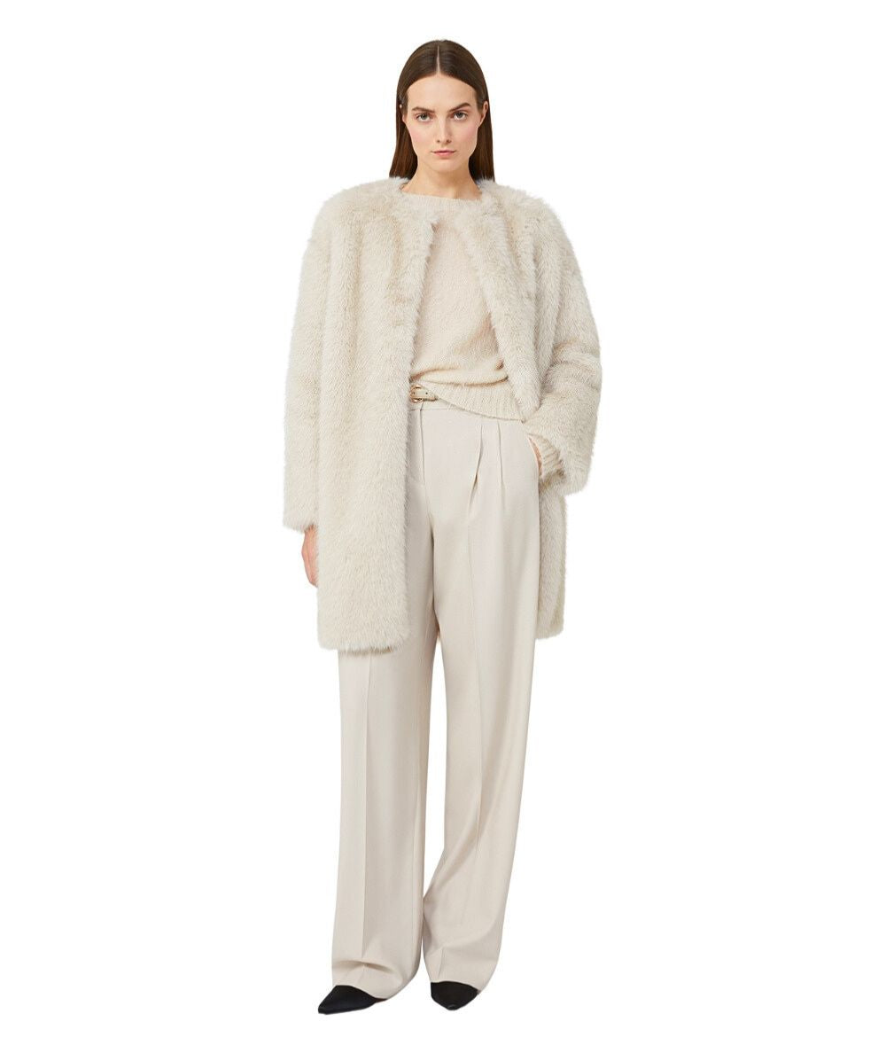 Max Mara Studio Cappotto Oversize in Faux Fur EROS Bianco Panna