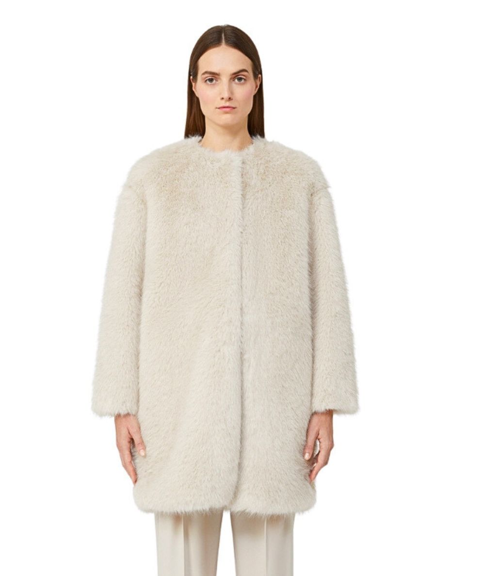 Max Mara Studio Cappotto Oversize in Faux Fur EROS Bianco Panna