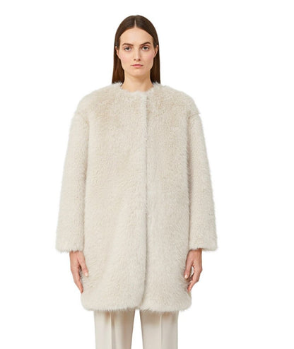 Max Mara Studio Cappotto Oversize in Faux Fur EROS Bianco Panna