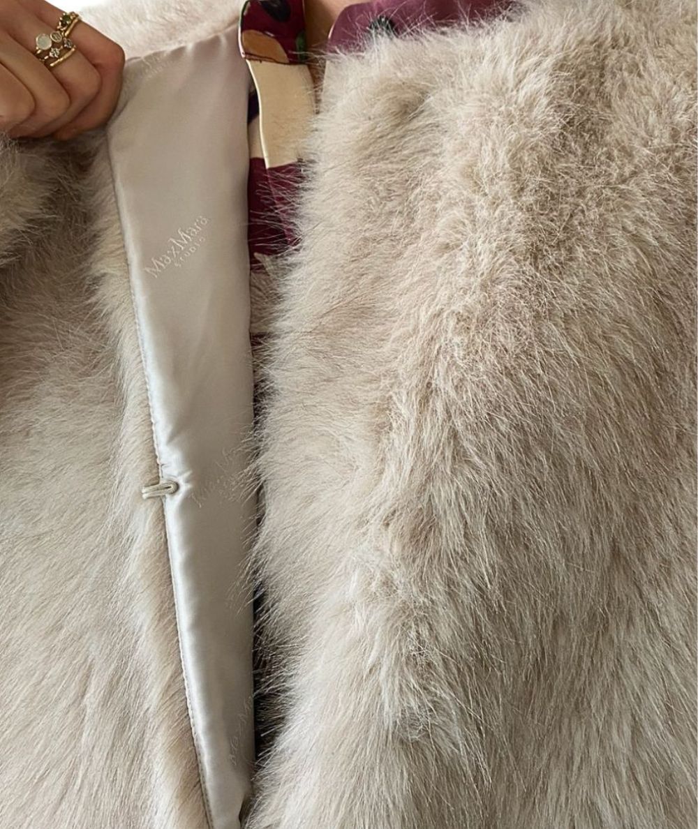 Max Mara Studio Cappotto Oversize in Faux Fur EROS Bianco Panna