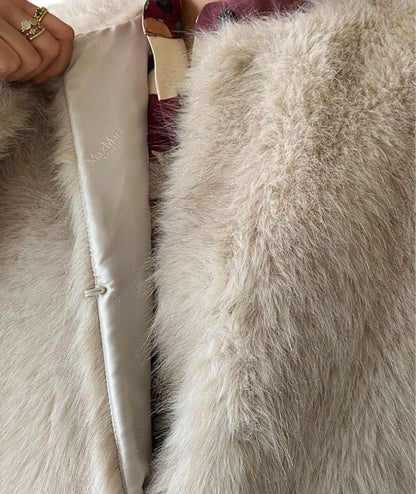 Max Mara Studio Cappotto Oversize in Faux Fur EROS Bianco Panna