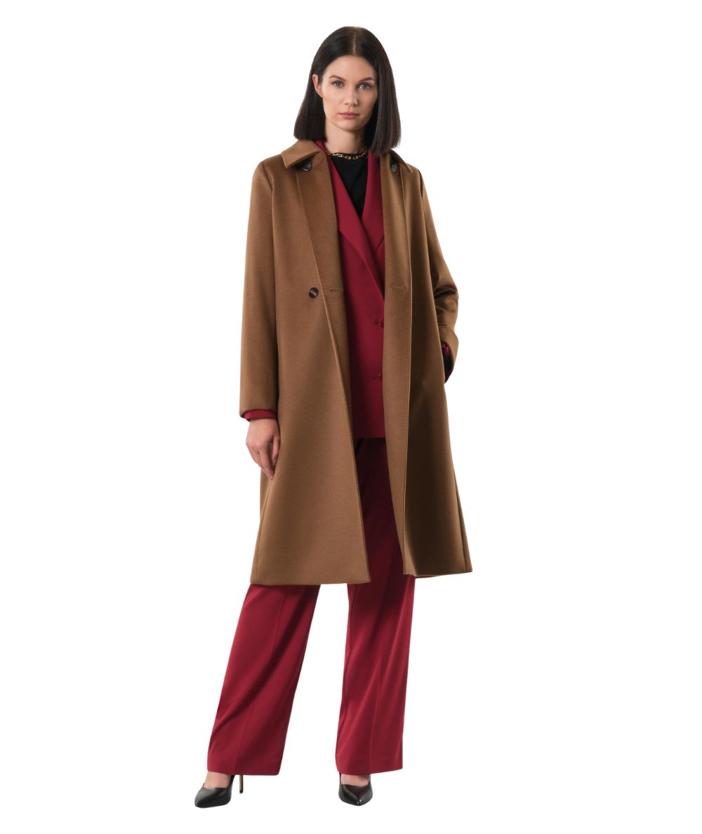 Max Mara Studio Cappotto a Vestaglia in Lana BCOLLAG Marrone Cuoio