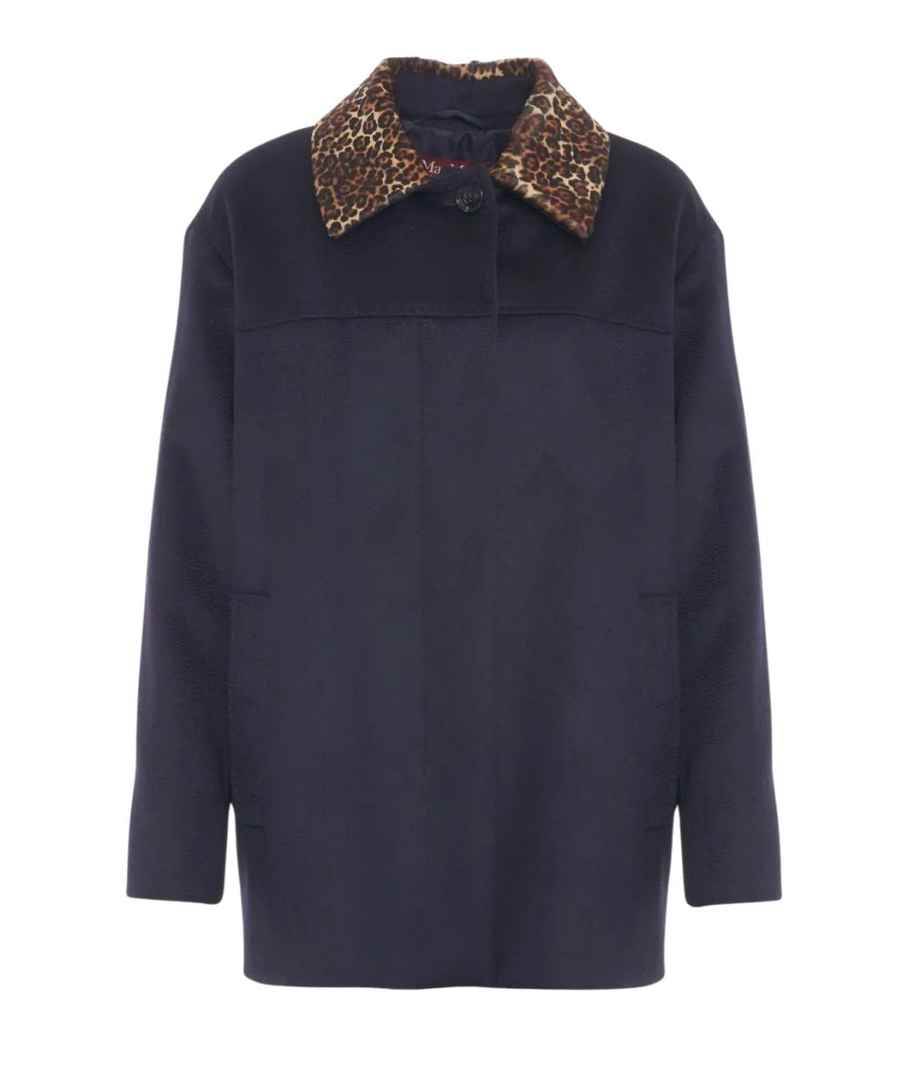 Max Mara Studio Cappotto in Pura Lana con Colletto Leo CALAMO Blu