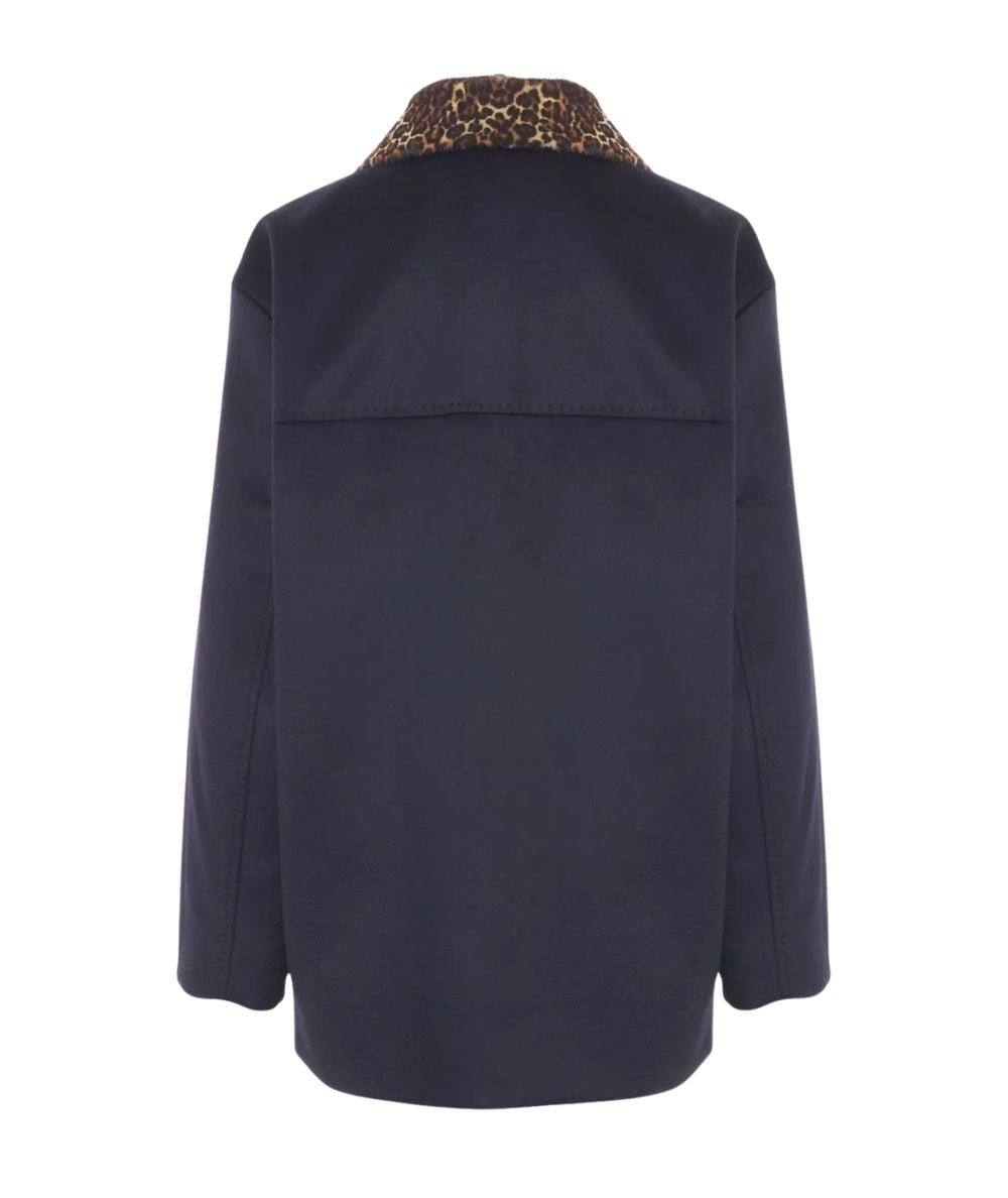 Max Mara Studio Cappotto in Pura Lana con Colletto Leo CALAMO Blu