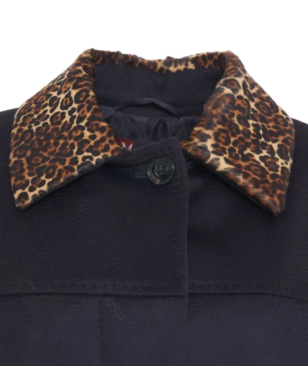 Max Mara Studio Cappotto in Pura Lana con Colletto Leo CALAMO Blu