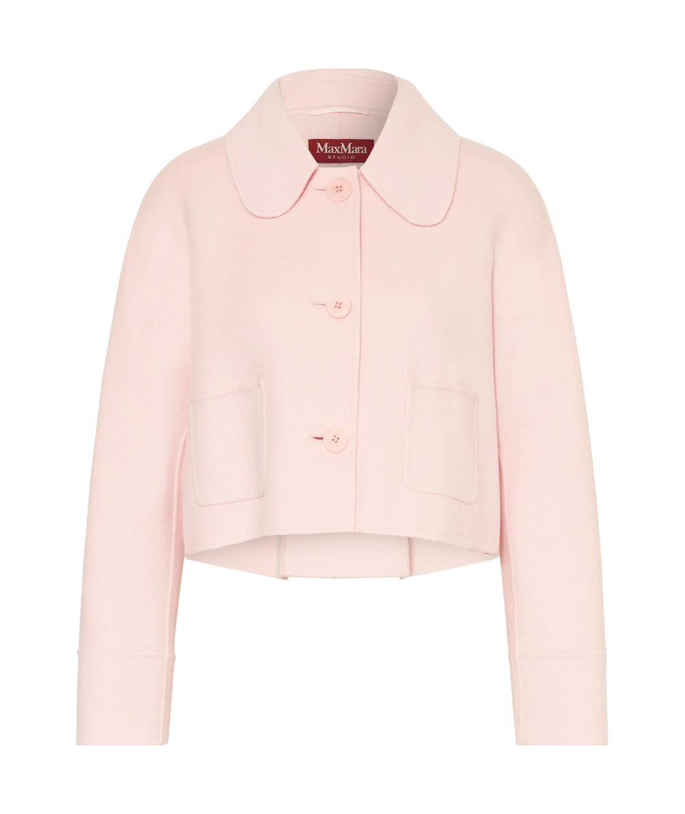 Max Mara Studio Giacca Crop in Lana Cashmere con Colletto Trionfo Rosa