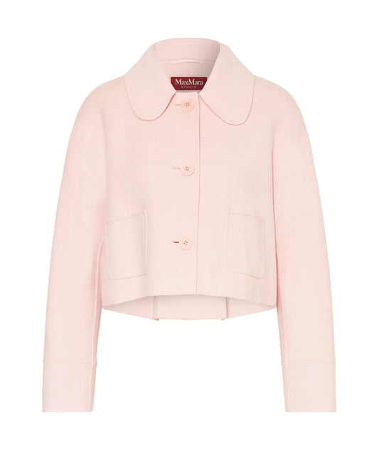 Max Mara Studio Giacca Crop in Lana Cashmere con Colletto Trionfo Rosa