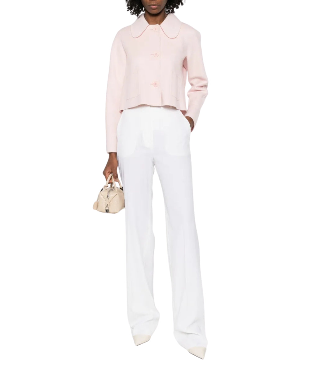 Max Mara Studio Giacca Crop in Lana Cashmere con Colletto Trionfo Rosa