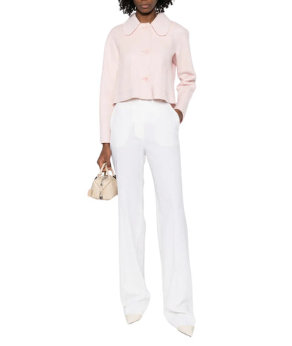 Max Mara Studio Giacca Crop in Lana Cashmere con Colletto Trionfo Rosa