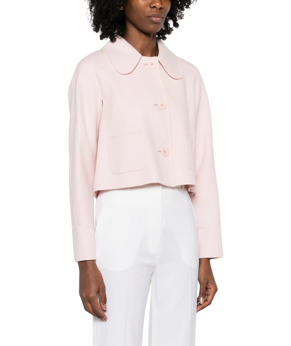 Max Mara Studio Giacca Crop in Lana Cashmere con Colletto Trionfo Rosa