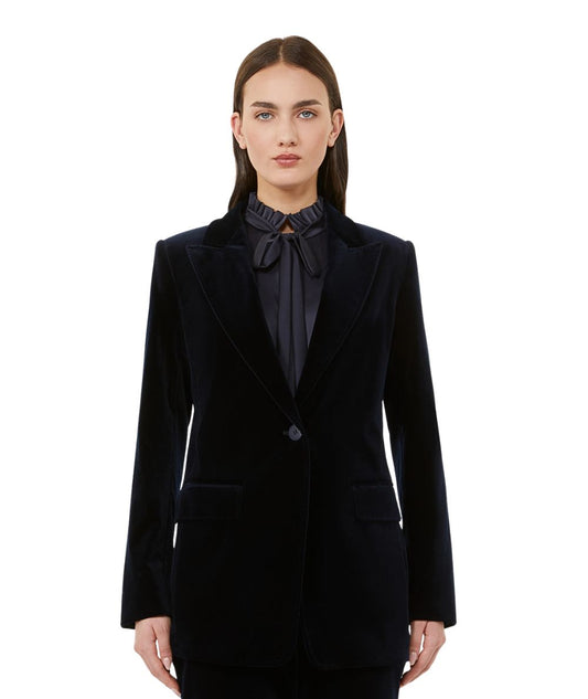 Max Mara Studio Giacca in Velluto QUADRO Blu Notte