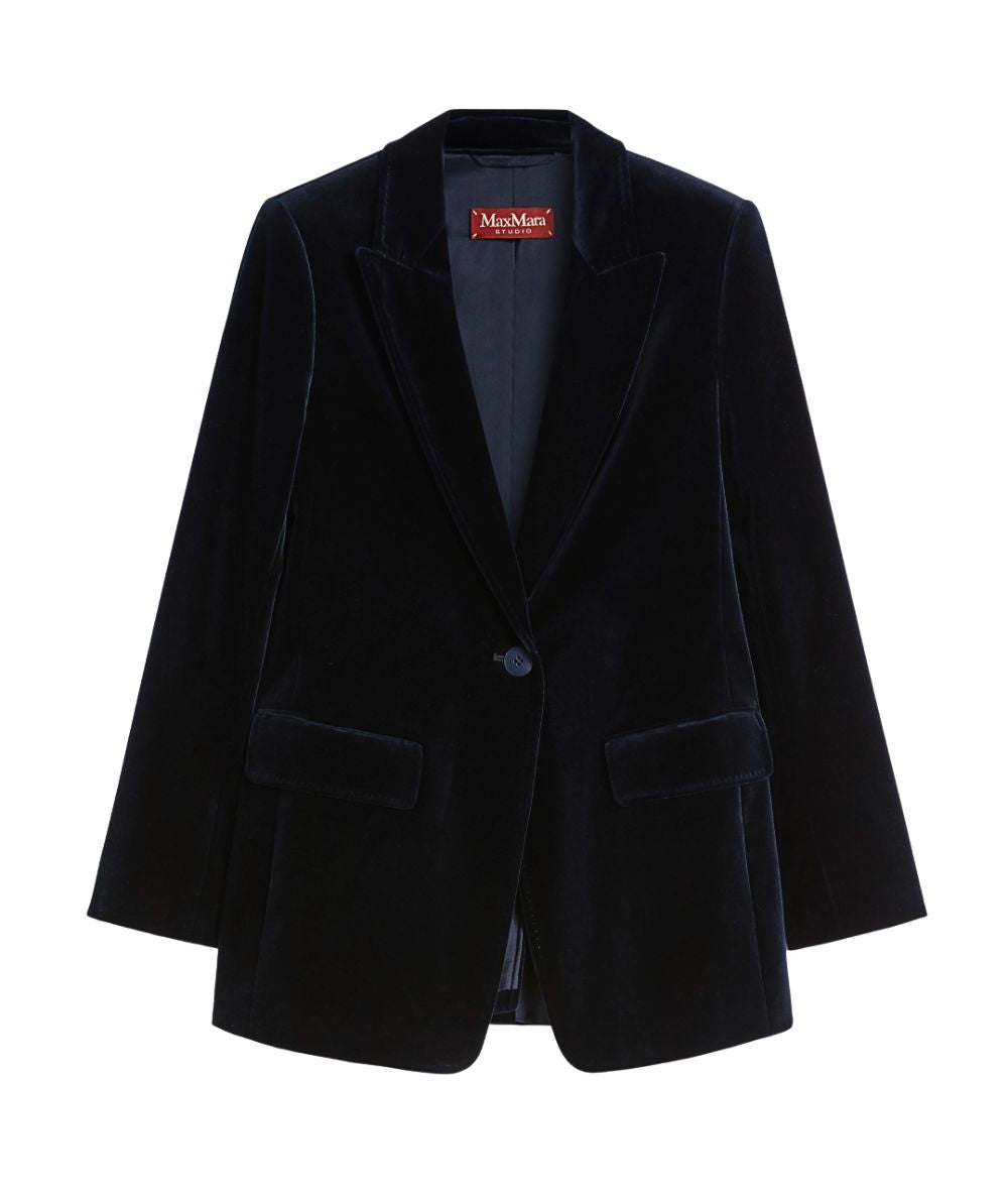 Max Mara Studio Giacca in Velluto QUADRO Blu Notte