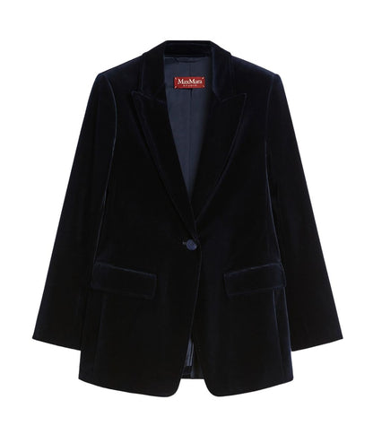 Max Mara Studio Giacca in Velluto QUADRO Blu Notte