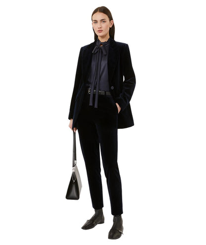 Max Mara Studio Giacca in Velluto QUADRO Blu Notte