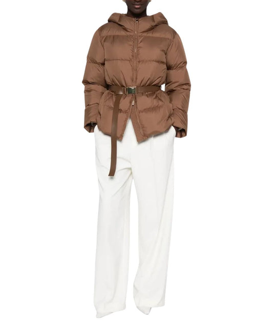 Max Mara Studio Giubbo Imbottito LANA Marrone Cuoio
