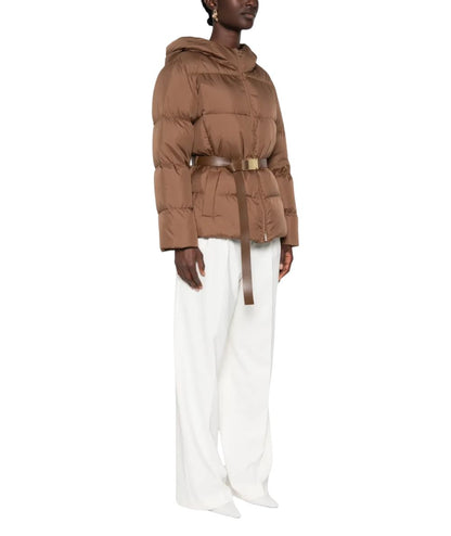 Max Mara Studio Giubbo Imbottito LANA Marrone Cuoio