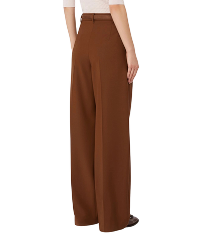 Max Mara Studio Pantalone Lungo in Lana Strech con Cintura Bacio Marrone
