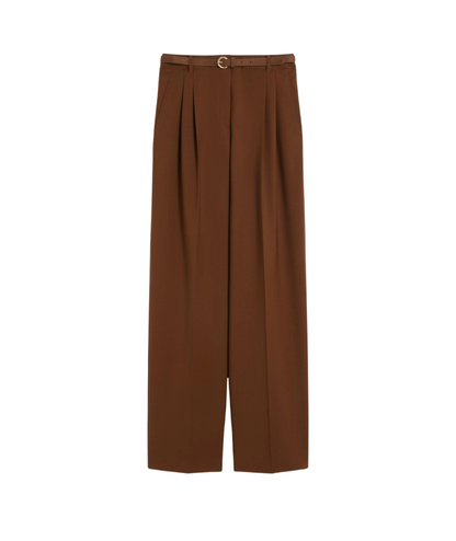 Max Mara Studio Pantalone Lungo in Lana Strech con Cintura Bacio Marrone