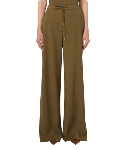 Max Mara Studio Pantalone in Tela di Lana con Coulisse Corone Verde