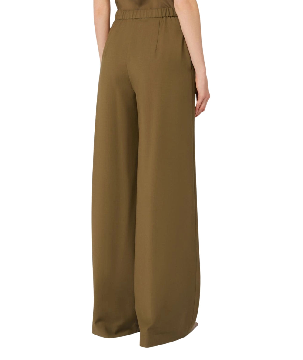 Max Mara Studio Pantalone in Tela di Lana con Coulisse Corone Verde