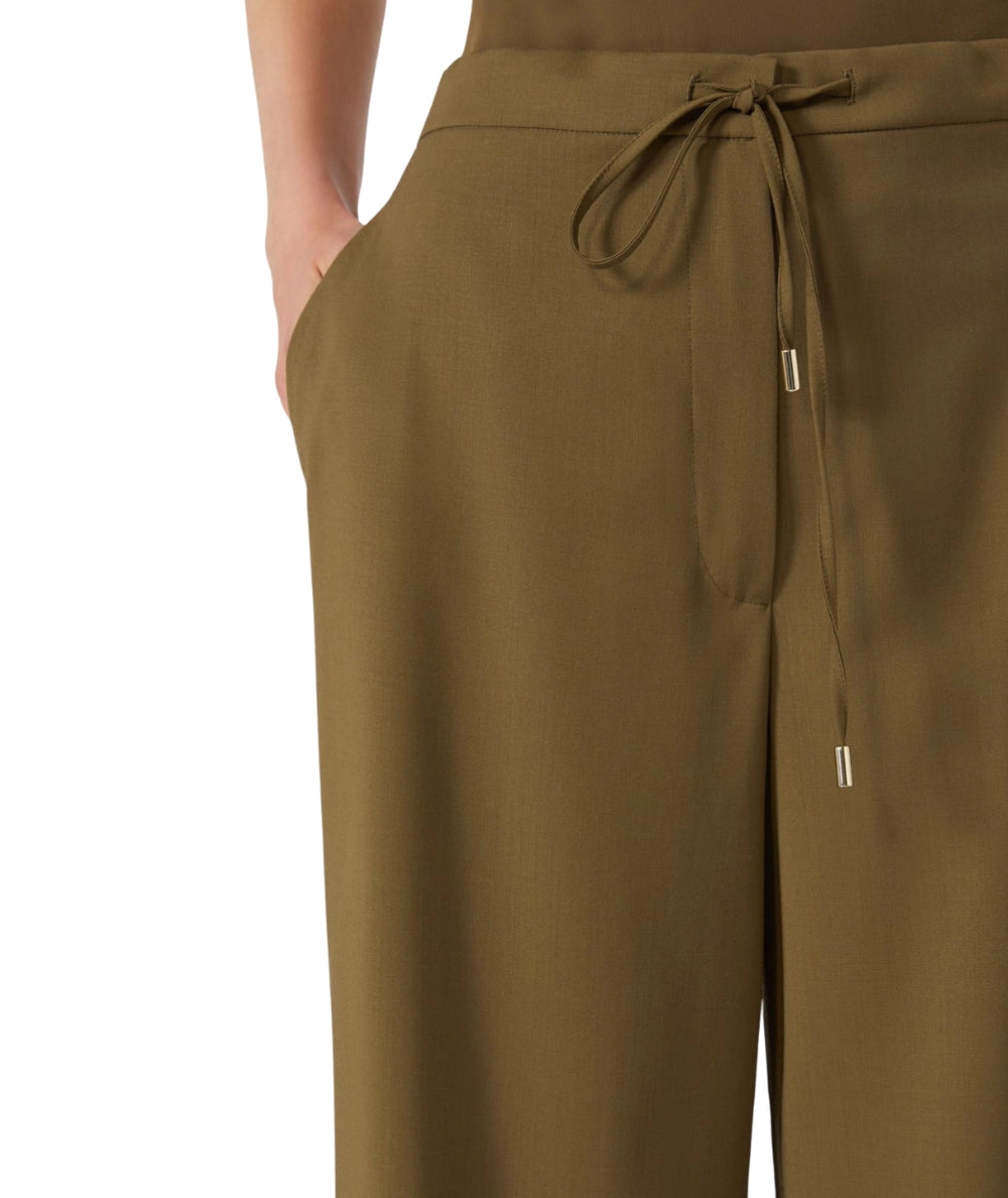 Max Mara Studio Pantalone in Tela di Lana con Coulisse Corone Verde
