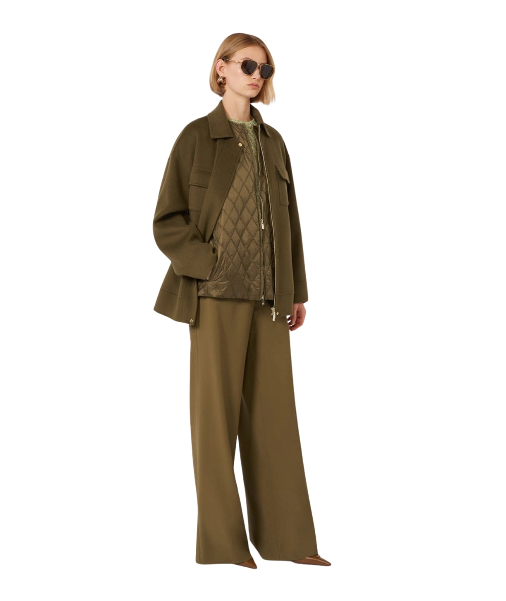 Max Mara Studio Pantalone in Tela di Lana con Coulisse Corone Verde