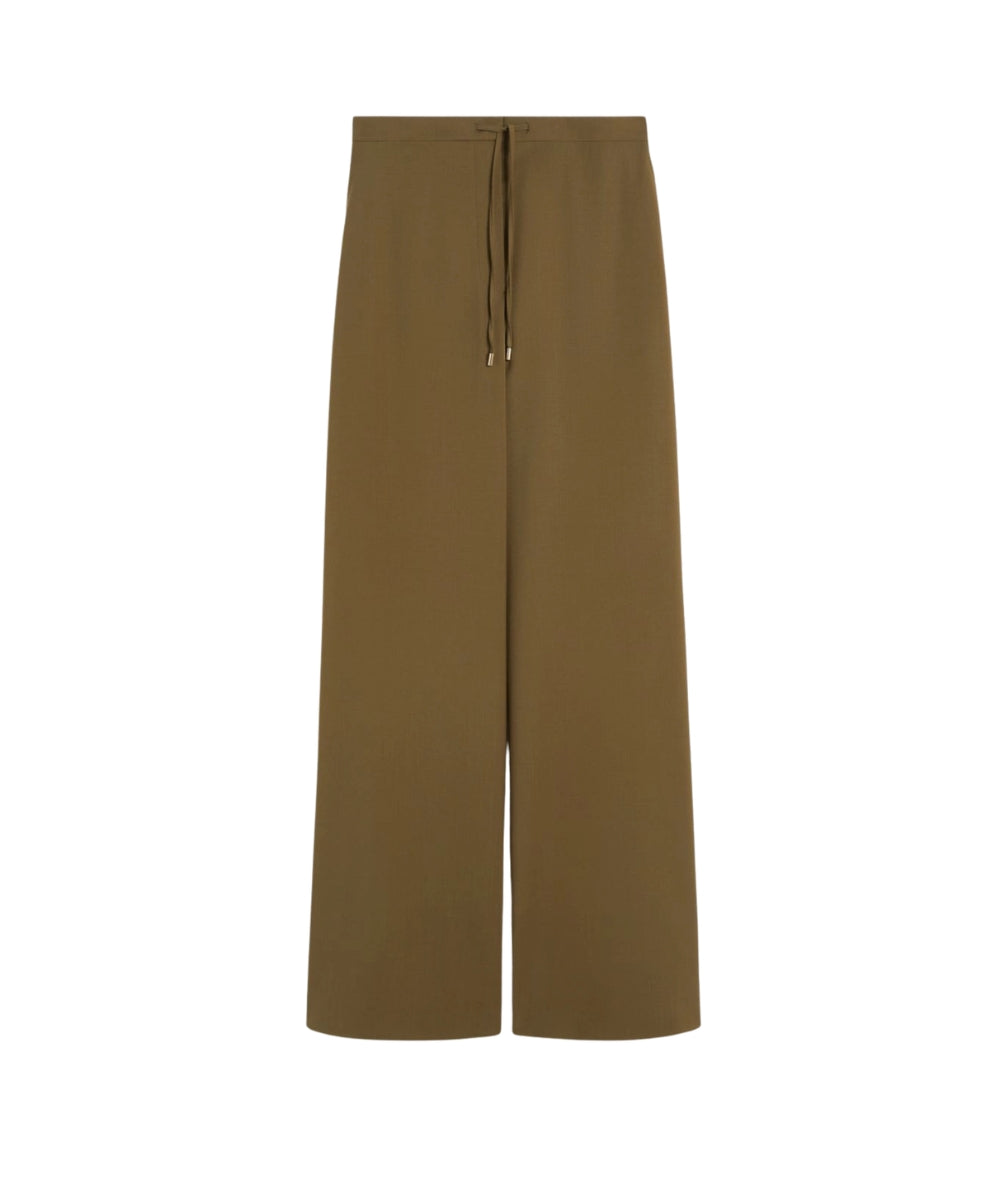 Max Mara Studio Pantalone in Tela di Lana con Coulisse Corone Verde
