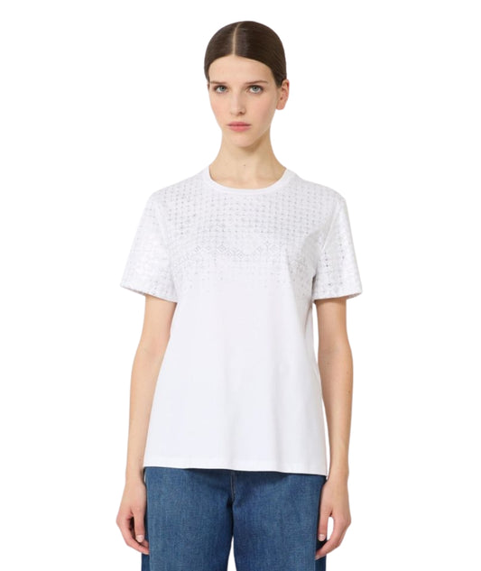 Max Mara T-shirt in Cotone con Disegno Geometrico Pugnale Bianco