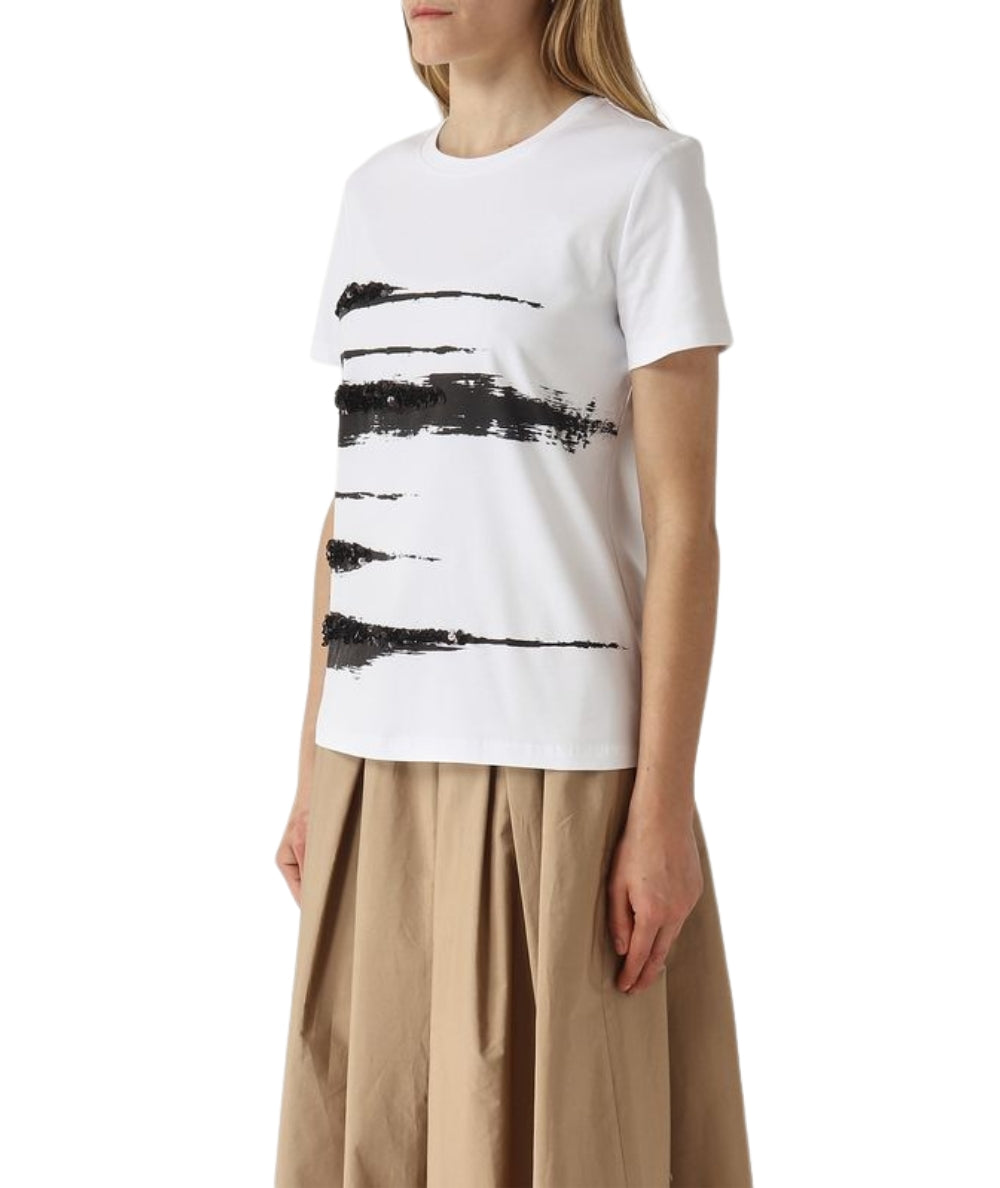 Max Mara T-shirt in Cotone con Paillettes Piacere Bianco Nero 