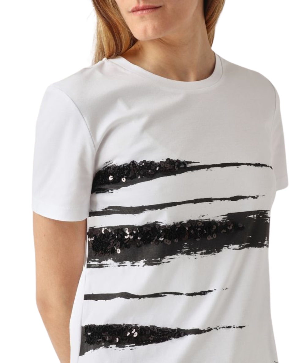Max Mara T-shirt in Cotone con Paillettes Piacere Bianco Nero 