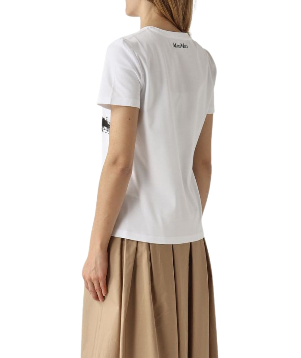 Max Mara T-shirt in Cotone con Paillettes Piacere Bianco Nero 
