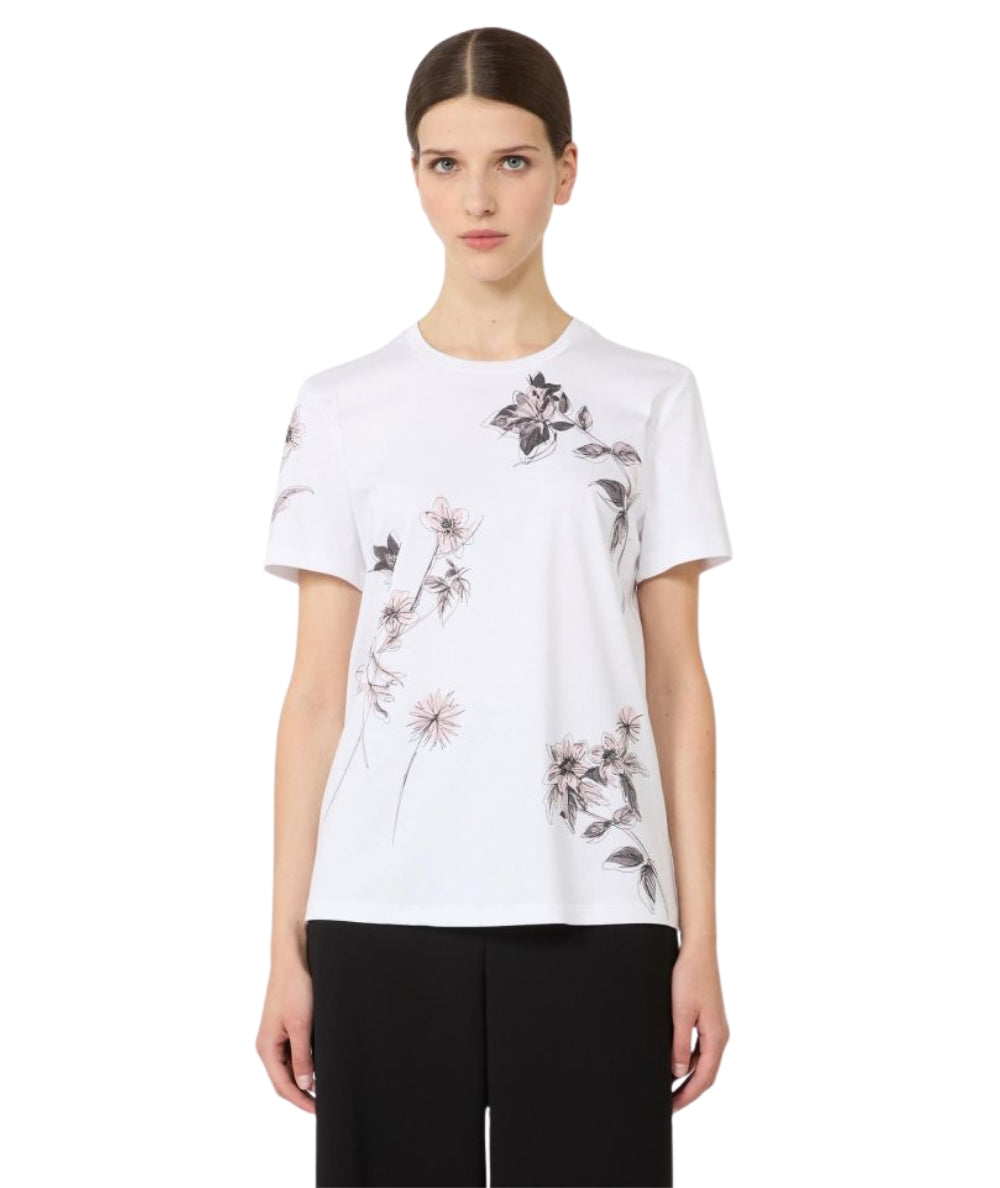 Max Mara T-shirt in Cotone con Stampa Floreale Pugnale Bianco