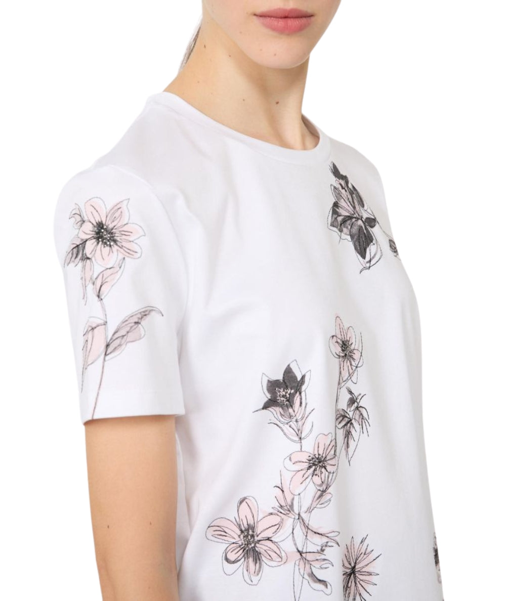 Max Mara T-shirt in Cotone con Stampa Floreale Pugnale Bianco