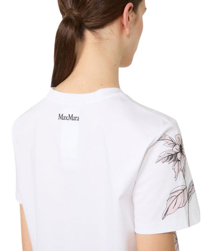 Max Mara T-shirt in Cotone con Stampa Floreale Pugnale Bianco