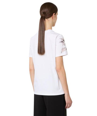 Max Mara T-shirt in Cotone con Stampa Floreale Pugnale Bianco